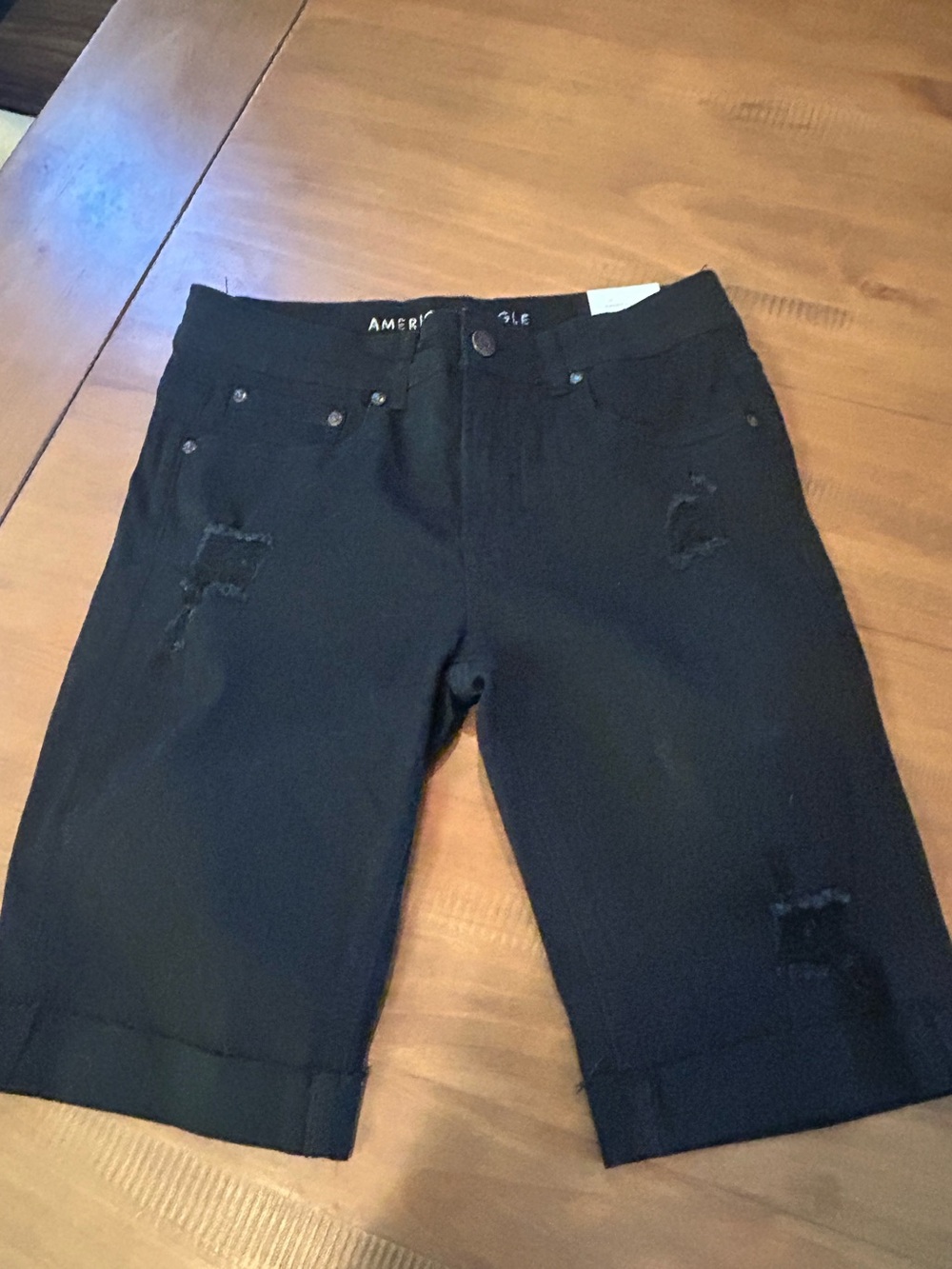 NWT AE Black Distressed Bermuda Shorts - Rolled Hem